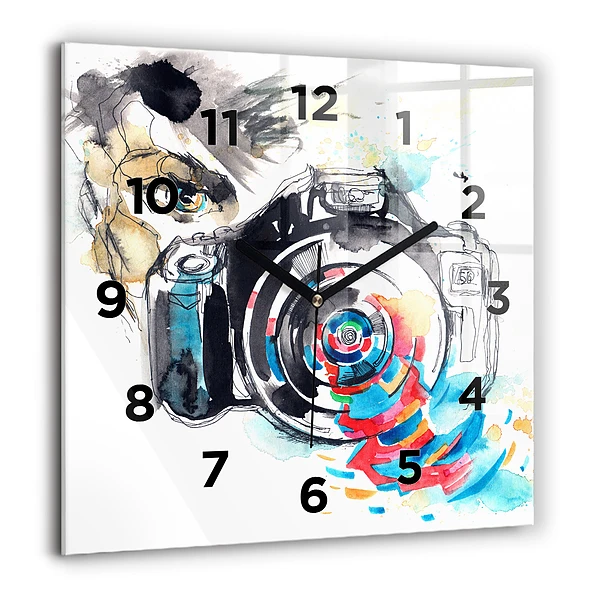 Wanduhr quadratisch mit motiv Fotografin mit Kamera