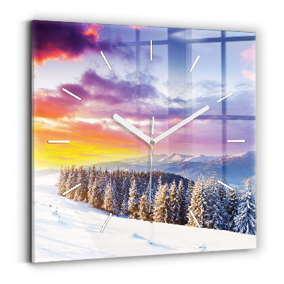 Wanduhr quadratisch Winterliche Berglandschaft