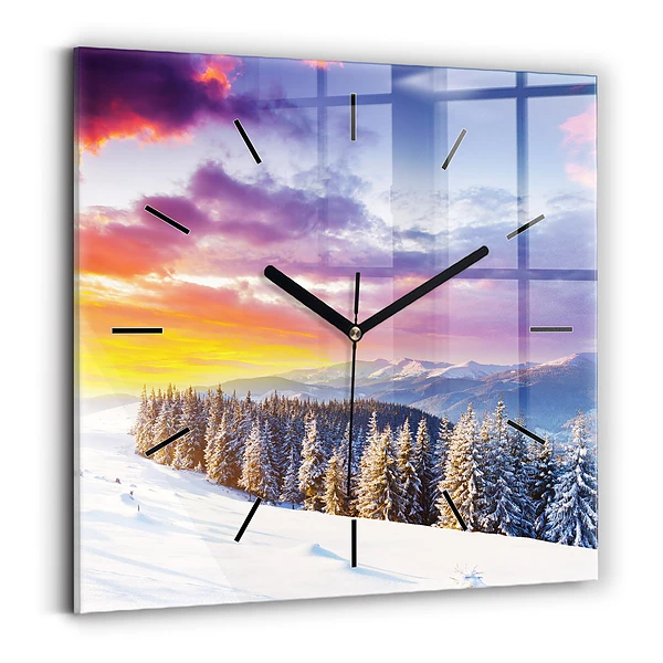 Wanduhr quadratisch Winterliche Berglandschaft