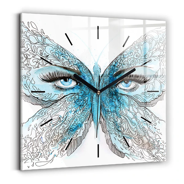 Wanduhr quadratisch mit motiv Gesicht in Form eines Schmetterlings