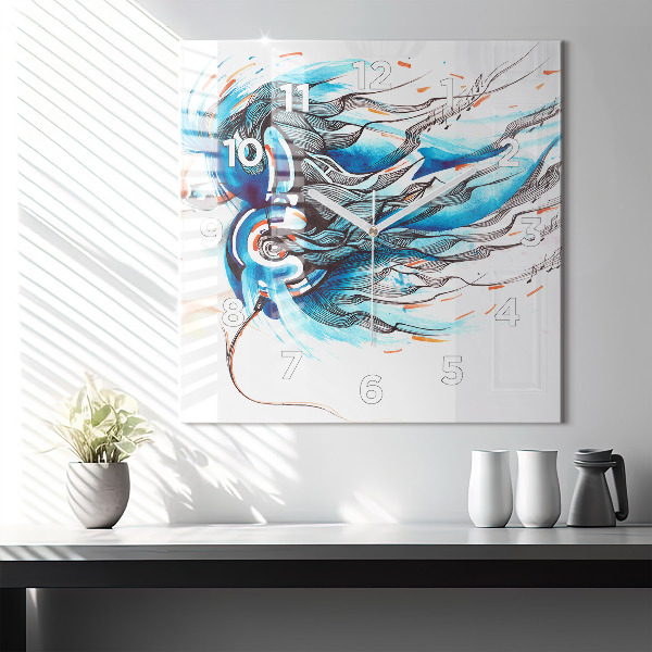 Wanduhr quadratisch mit motiv Illustration eines Kopfhörers