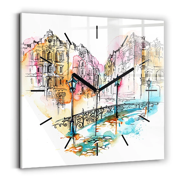 Wanduhr quadratisch Gemalte Architektur