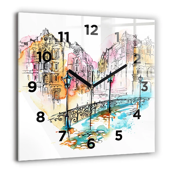 Wanduhr quadratisch Gemalte Architektur