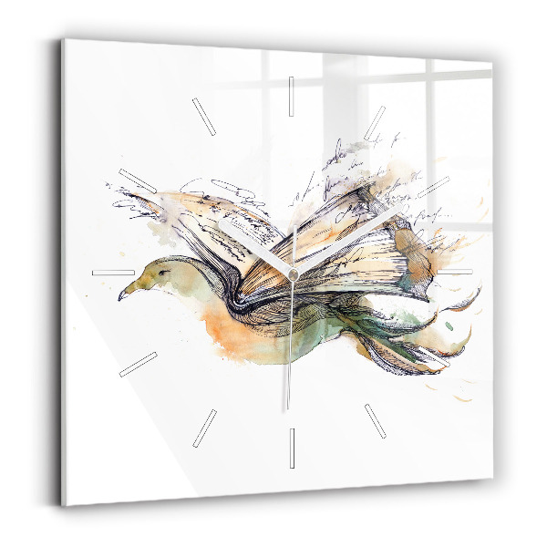 Wanduhr modern quadratisch Vogel-Buch