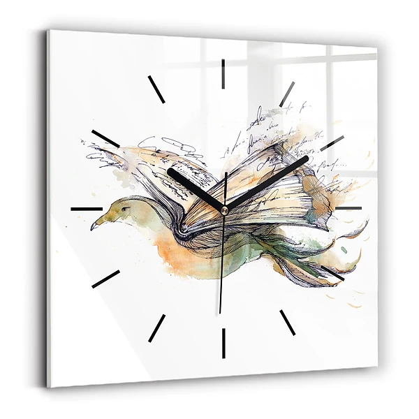 Wanduhr modern quadratisch Vogel-Buch