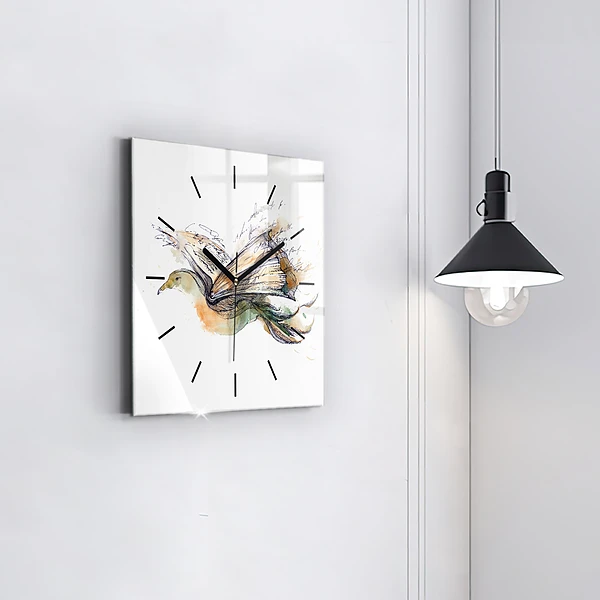 Wanduhr modern quadratisch Vogel-Buch