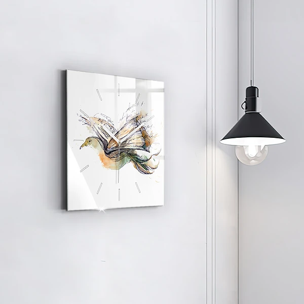 Wanduhr modern quadratisch Vogel-Buch