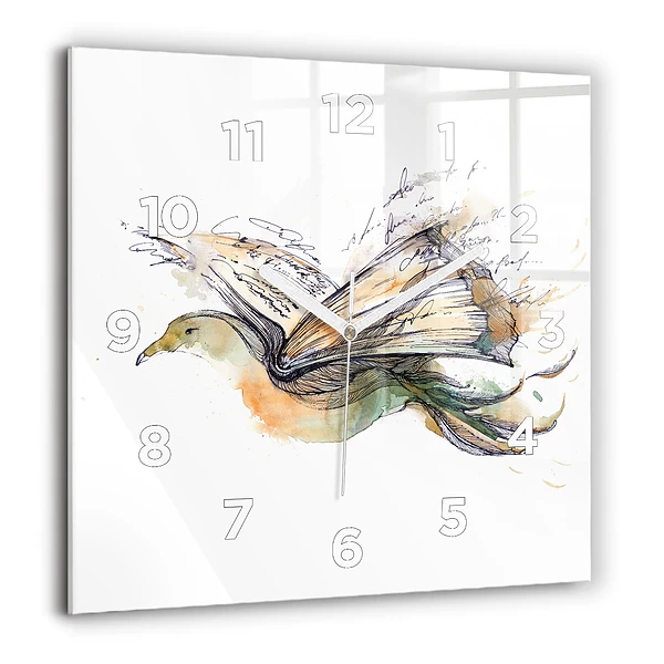 Wanduhr modern quadratisch Vogel-Buch