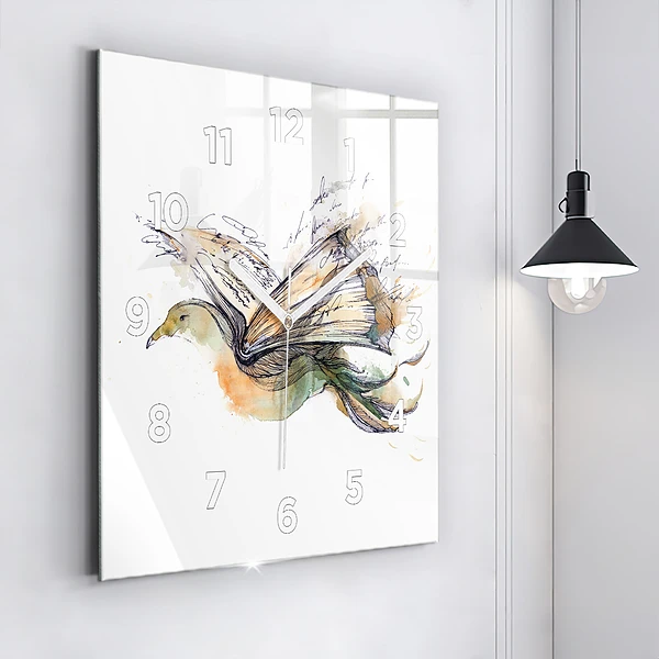 Wanduhr modern quadratisch Vogel-Buch