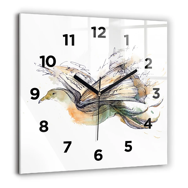 Wanduhr modern quadratisch Vogel-Buch