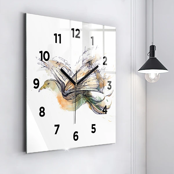 Wanduhr modern quadratisch Vogel-Buch