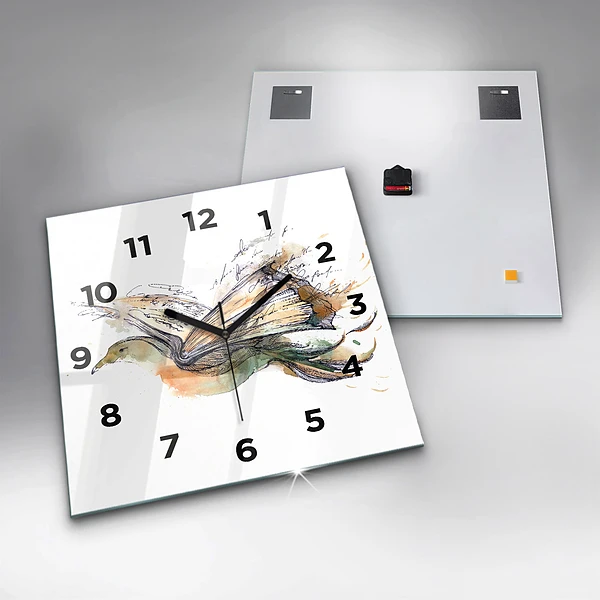 Wanduhr modern quadratisch Vogel-Buch