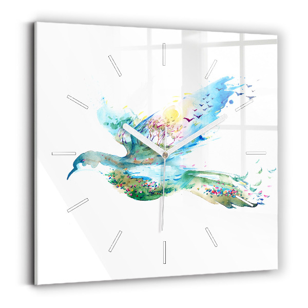 Wanduhr quadratisch mit motiv Vogel und Frühling Abstraktion