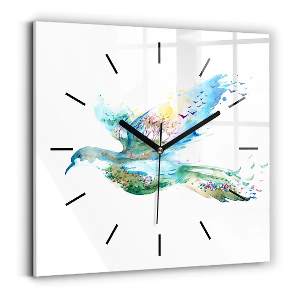 Wanduhr quadratisch mit motiv Vogel und Frühling Abstraktion