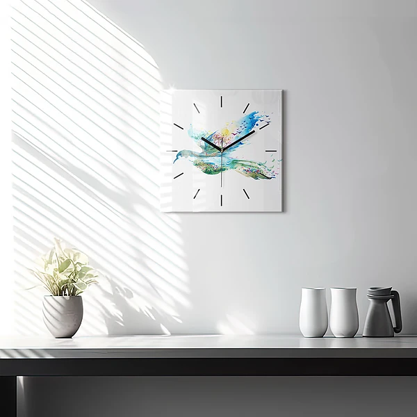Wanduhr quadratisch mit motiv Vogel und Frühling Abstraktion