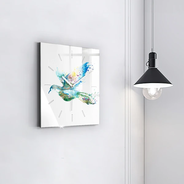 Wanduhr quadratisch mit motiv Vogel und Frühling Abstraktion