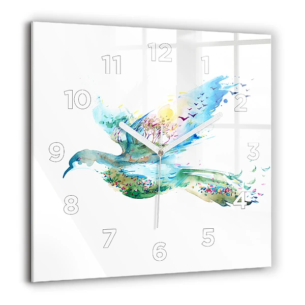Wanduhr quadratisch mit motiv Vogel und Frühling Abstraktion