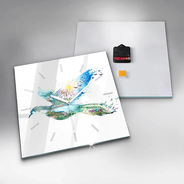 Wanduhr quadratisch mit motiv Vogel und Frühling Abstraktion