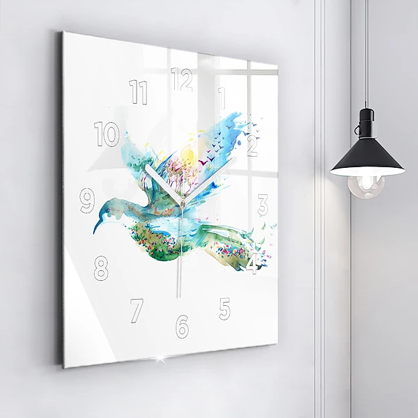 Wanduhr quadratisch mit motiv Vogel und Frühling Abstraktion