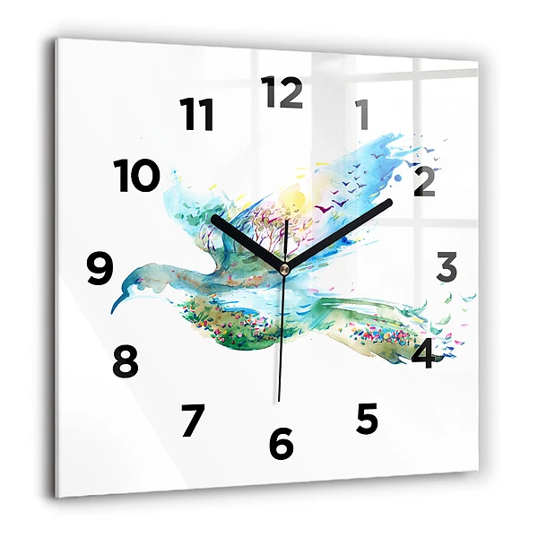 Wanduhr quadratisch mit motiv Vogel und Frühling Abstraktion