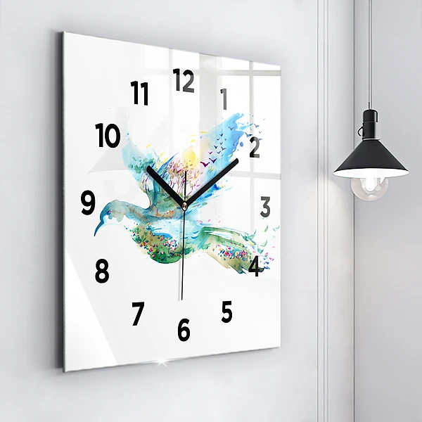 Wanduhr quadratisch mit motiv Vogel und Frühling Abstraktion