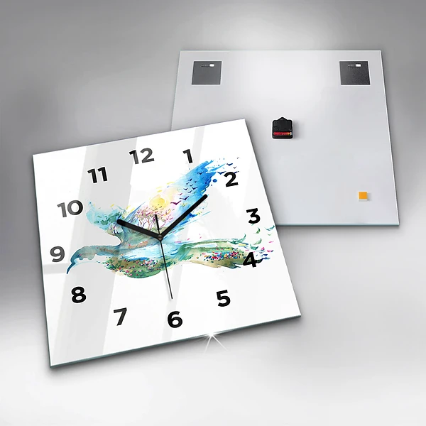 Wanduhr quadratisch mit motiv Vogel und Frühling Abstraktion