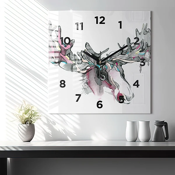 Wanduhr quadratisch Elch abstrakt