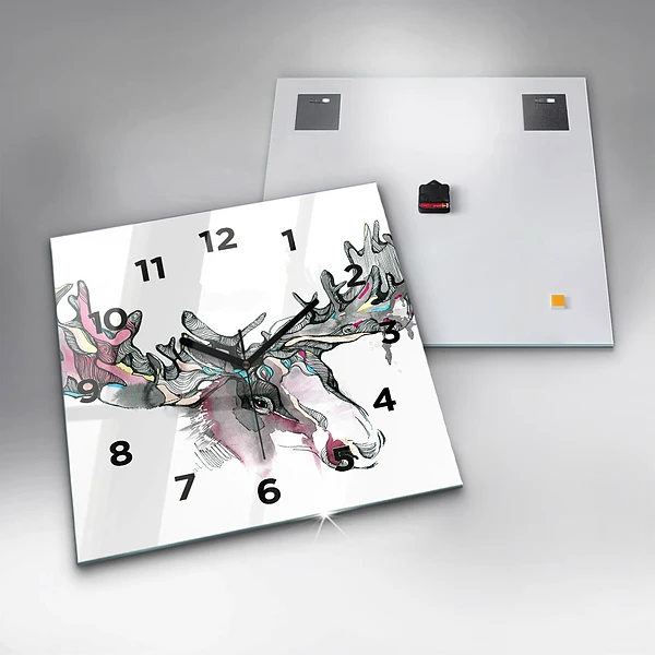 Wanduhr quadratisch Elch abstrakt