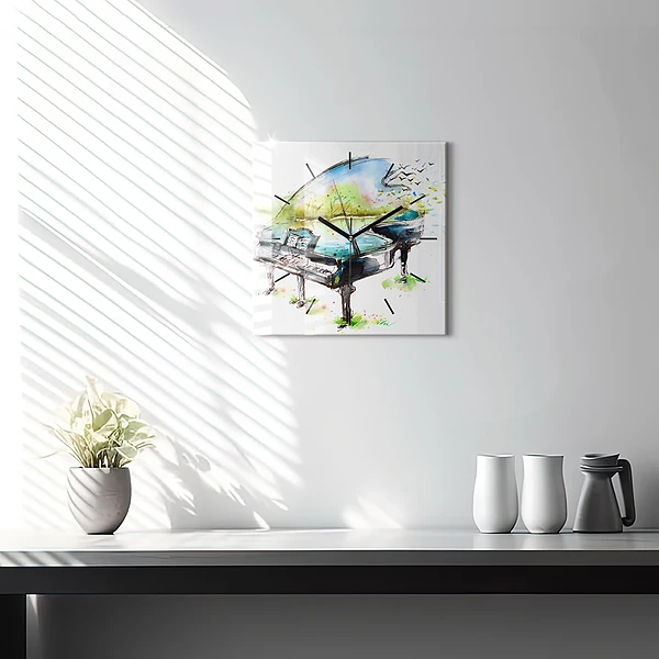 Wanduhr modern quadratisch Illustration der 4 Jahreszeiten
