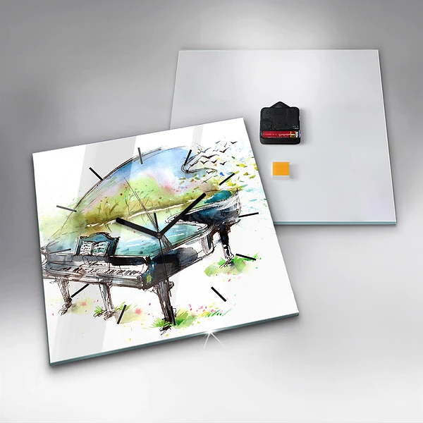 Wanduhr modern quadratisch Illustration der 4 Jahreszeiten