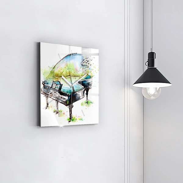Wanduhr modern quadratisch Illustration der 4 Jahreszeiten