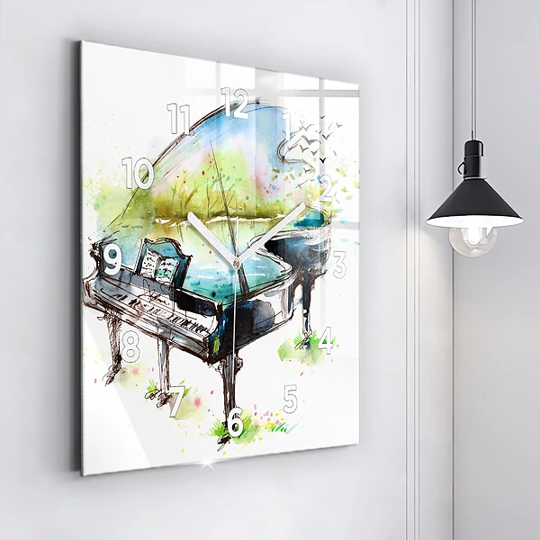 Wanduhr modern quadratisch Illustration der 4 Jahreszeiten
