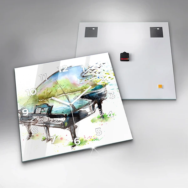 Wanduhr modern quadratisch Illustration der 4 Jahreszeiten