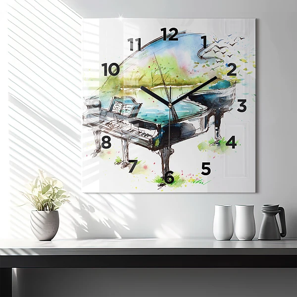 Wanduhr modern quadratisch Illustration der 4 Jahreszeiten