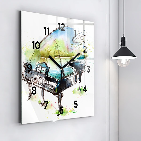 Wanduhr modern quadratisch Illustration der 4 Jahreszeiten