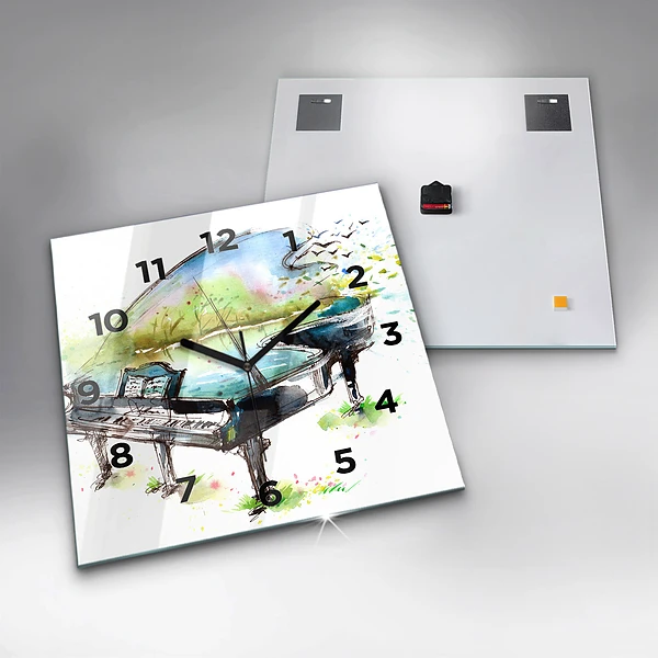 Wanduhr modern quadratisch Illustration der 4 Jahreszeiten