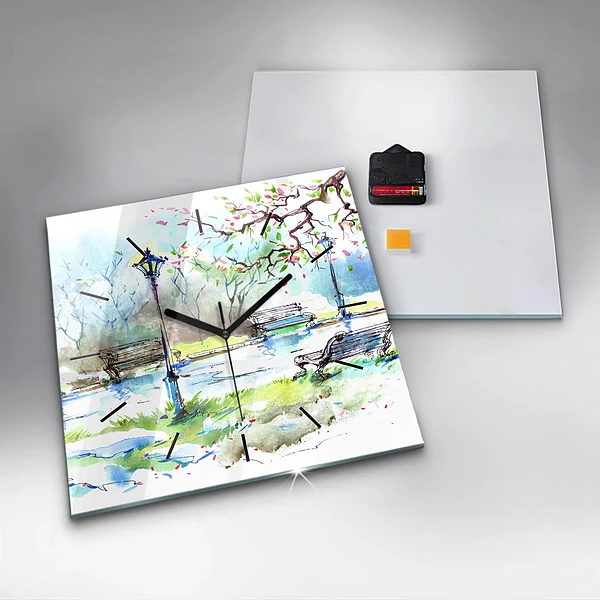 Wanduhr quadratisch Malerischer Frühling