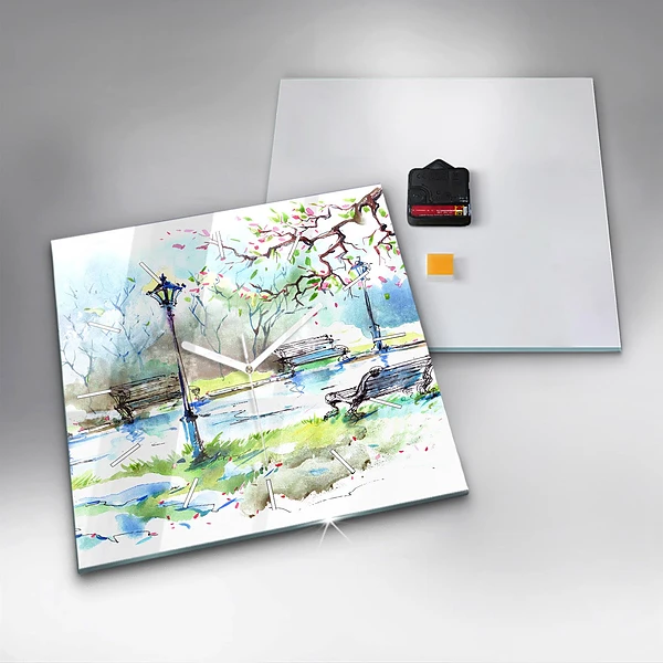 Wanduhr quadratisch Malerischer Frühling