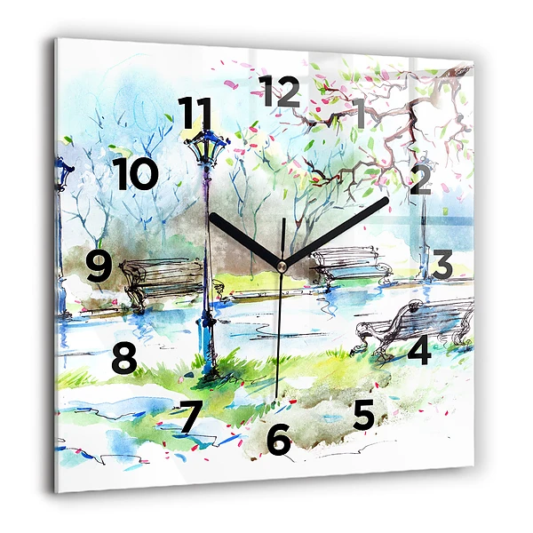 Wanduhr quadratisch Malerischer Frühling