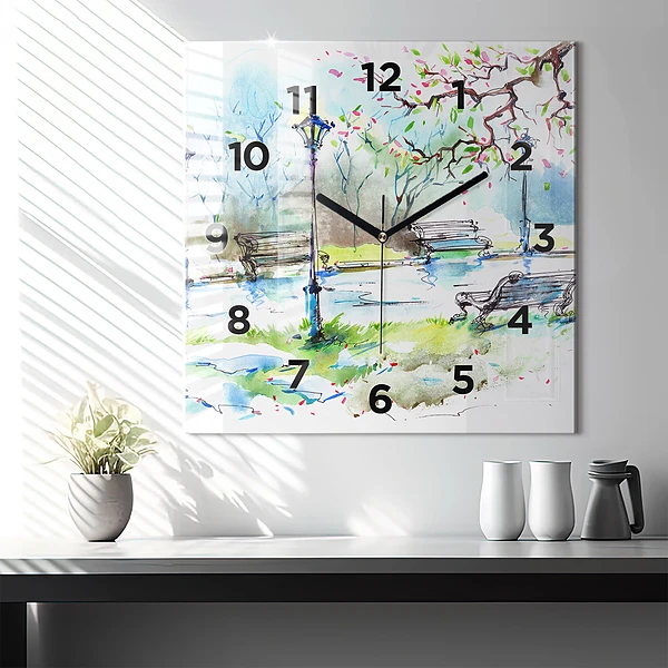 Wanduhr quadratisch Malerischer Frühling