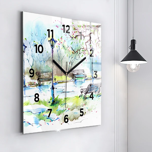 Wanduhr quadratisch Malerischer Frühling
