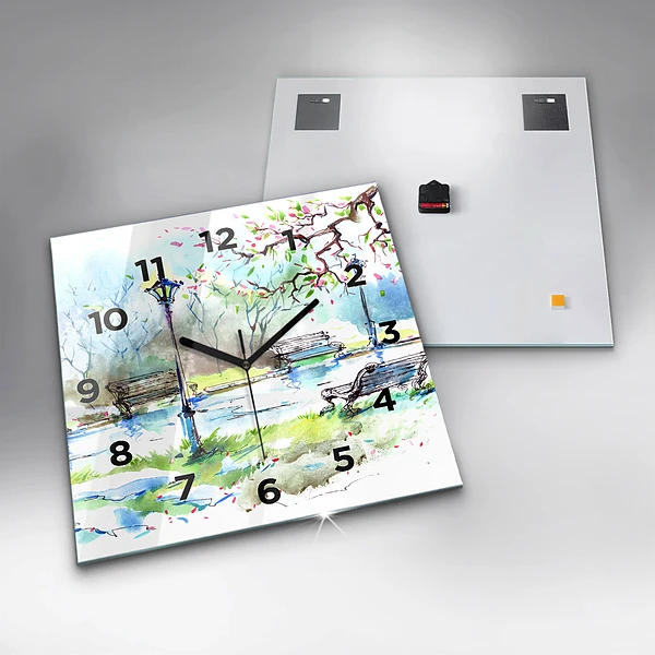 Wanduhr quadratisch Malerischer Frühling