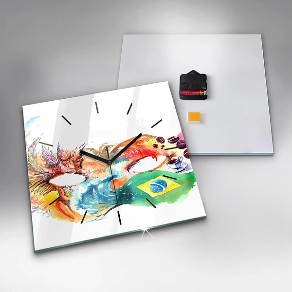 Wanduhr modern quadratisch Kultur - Flagge von Brasilien