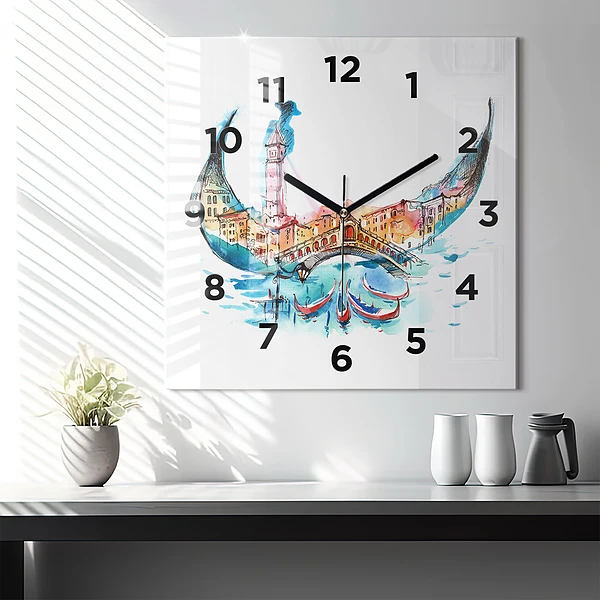 Wanduhr modern quadratisch Italien - Die venezianische Gondel