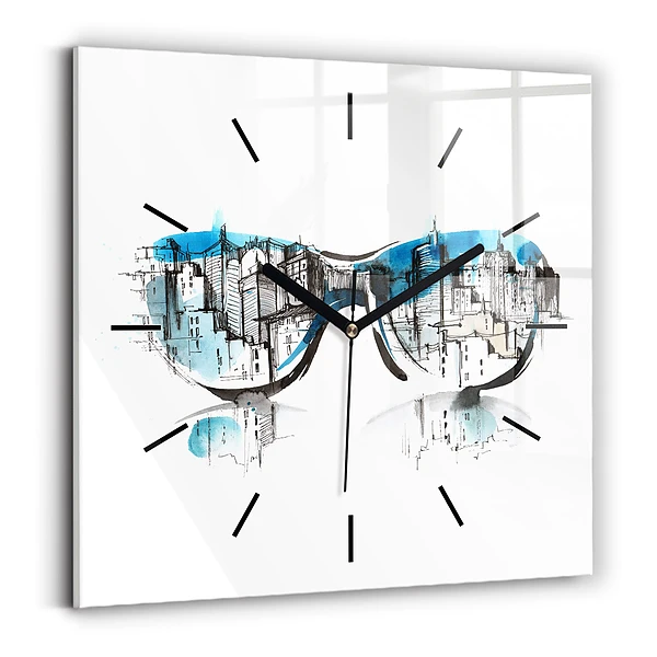 Wanduhr quadratisch mit motiv Die Stadt im Glas