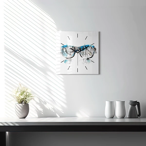 Wanduhr quadratisch mit motiv Die Stadt im Glas