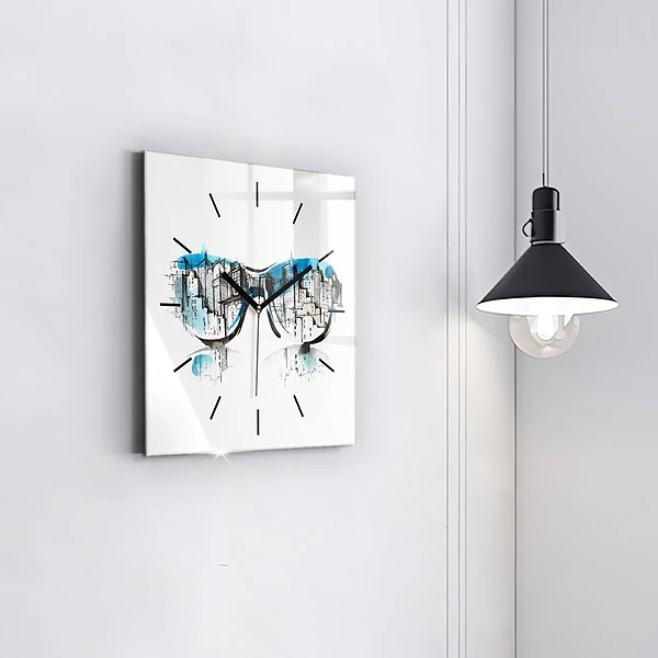 Wanduhr quadratisch mit motiv Die Stadt im Glas
