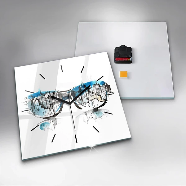 Wanduhr quadratisch mit motiv Die Stadt im Glas