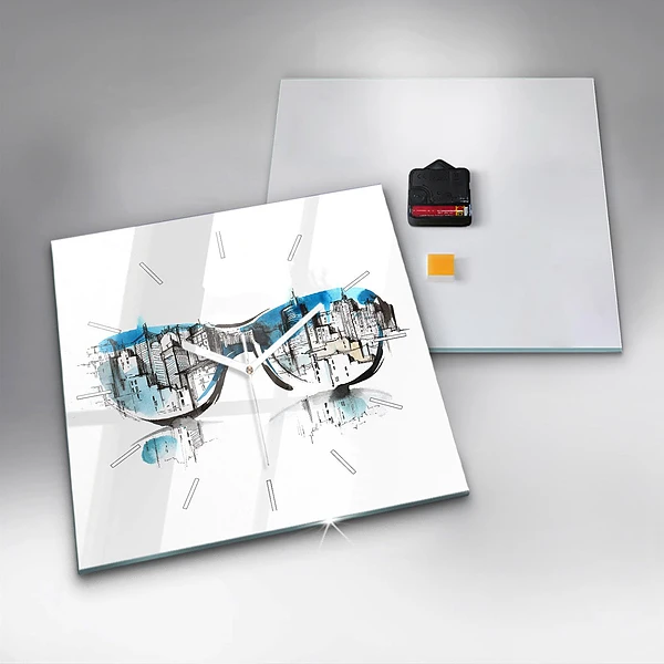 Wanduhr quadratisch mit motiv Die Stadt im Glas
