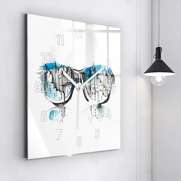 Wanduhr quadratisch mit motiv Die Stadt im Glas